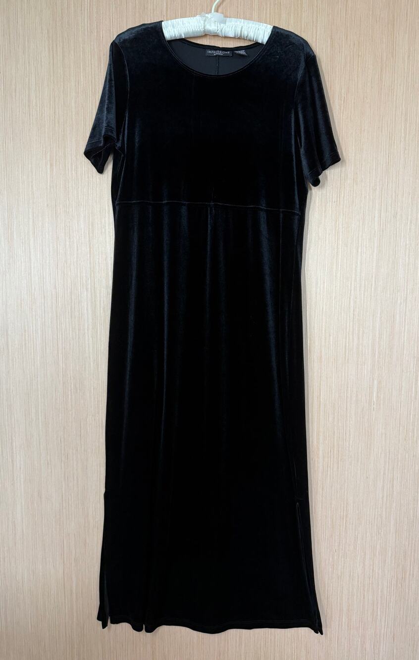 Impressions Velvet Maxi Dress Size Large Black Side Slits Whimsigoth